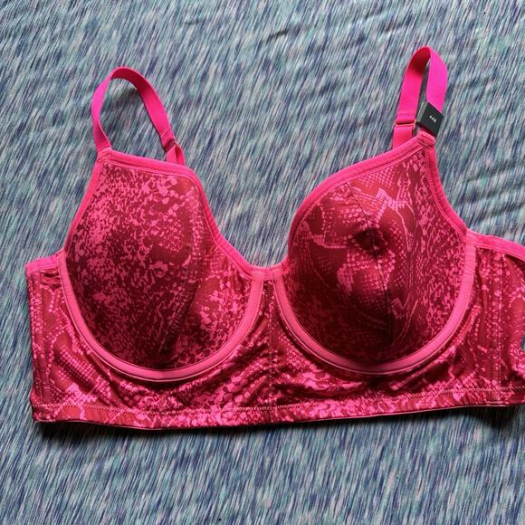 Cacique Longline Bra 44B Underwire Snake print Hot Pink Padded Adjustable Strap - Picture 2 of 5